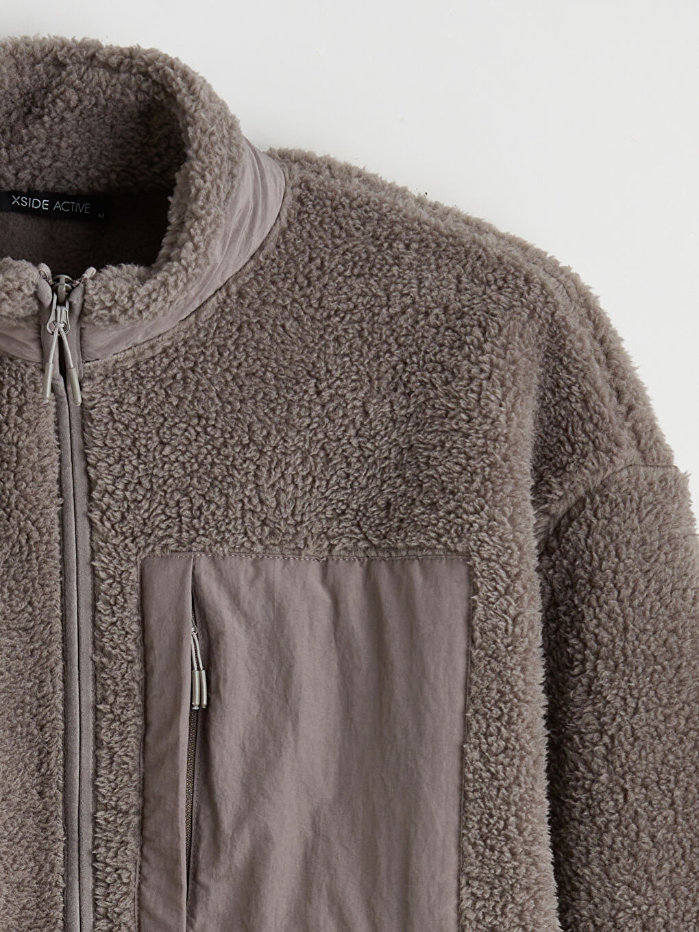 Bej Dik Yaka Pelüş Erkek Fermuarlı Sweatshirt-6