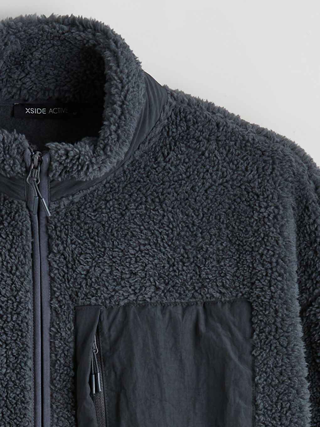 Gri Dik Yaka Pelüş Erkek Fermuarlı Sweatshirt-5