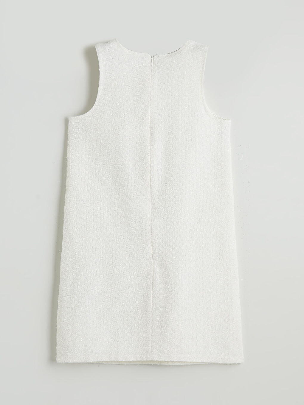 Beyaz Bisiklet Yaka Taşlı Kız Çocuk Tüvit Elbise-1