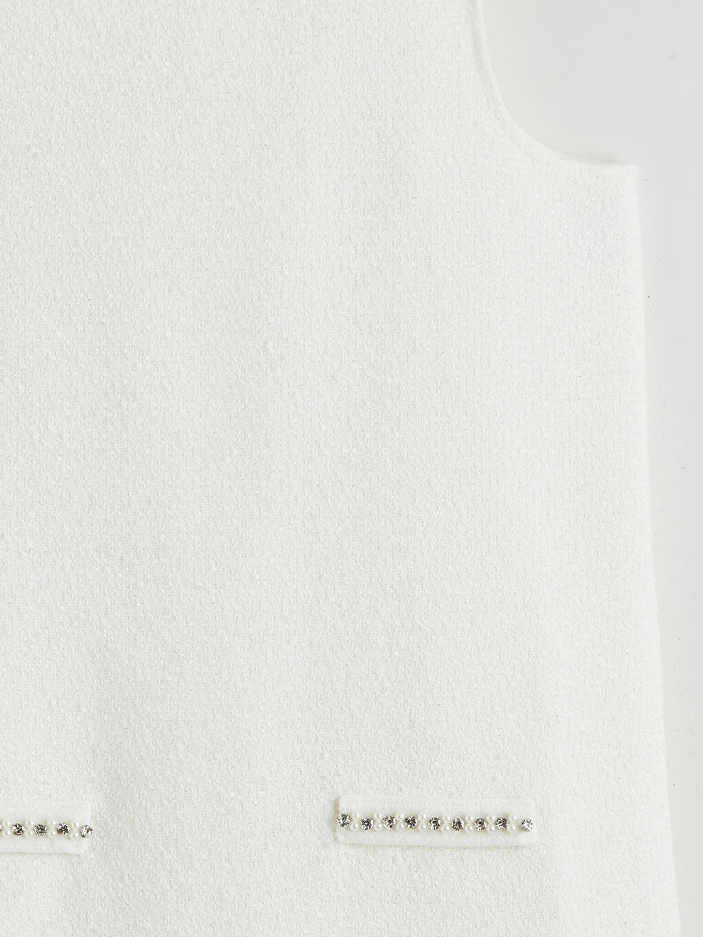 Beyaz Bisiklet Yaka Taşlı Kız Çocuk Tüvit Elbise-2