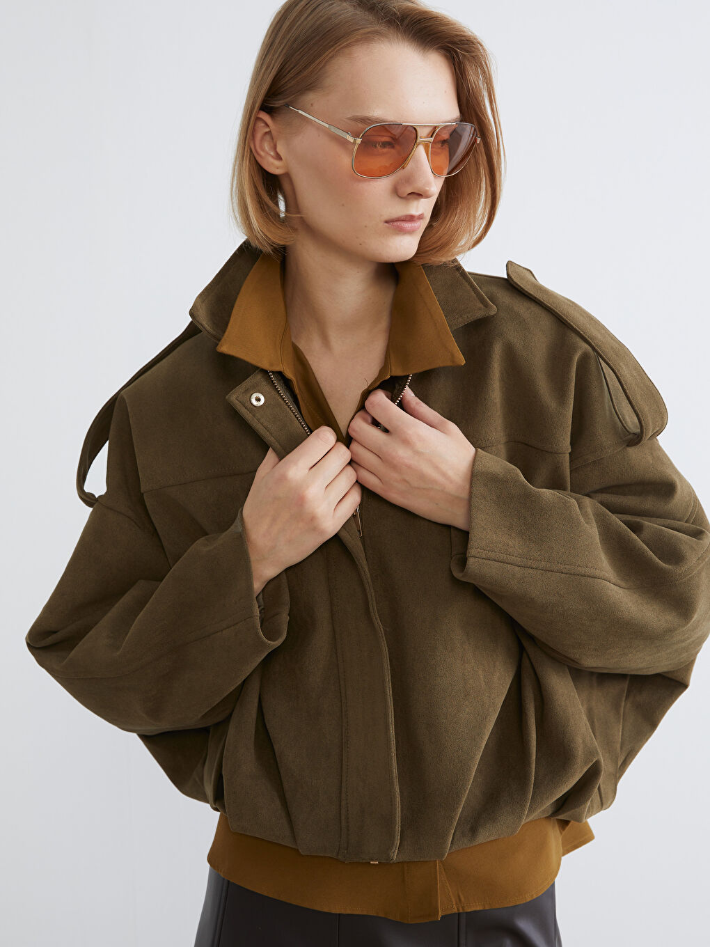 Пиджак из искусственной замши с отложным воротником оверсайз для Женское