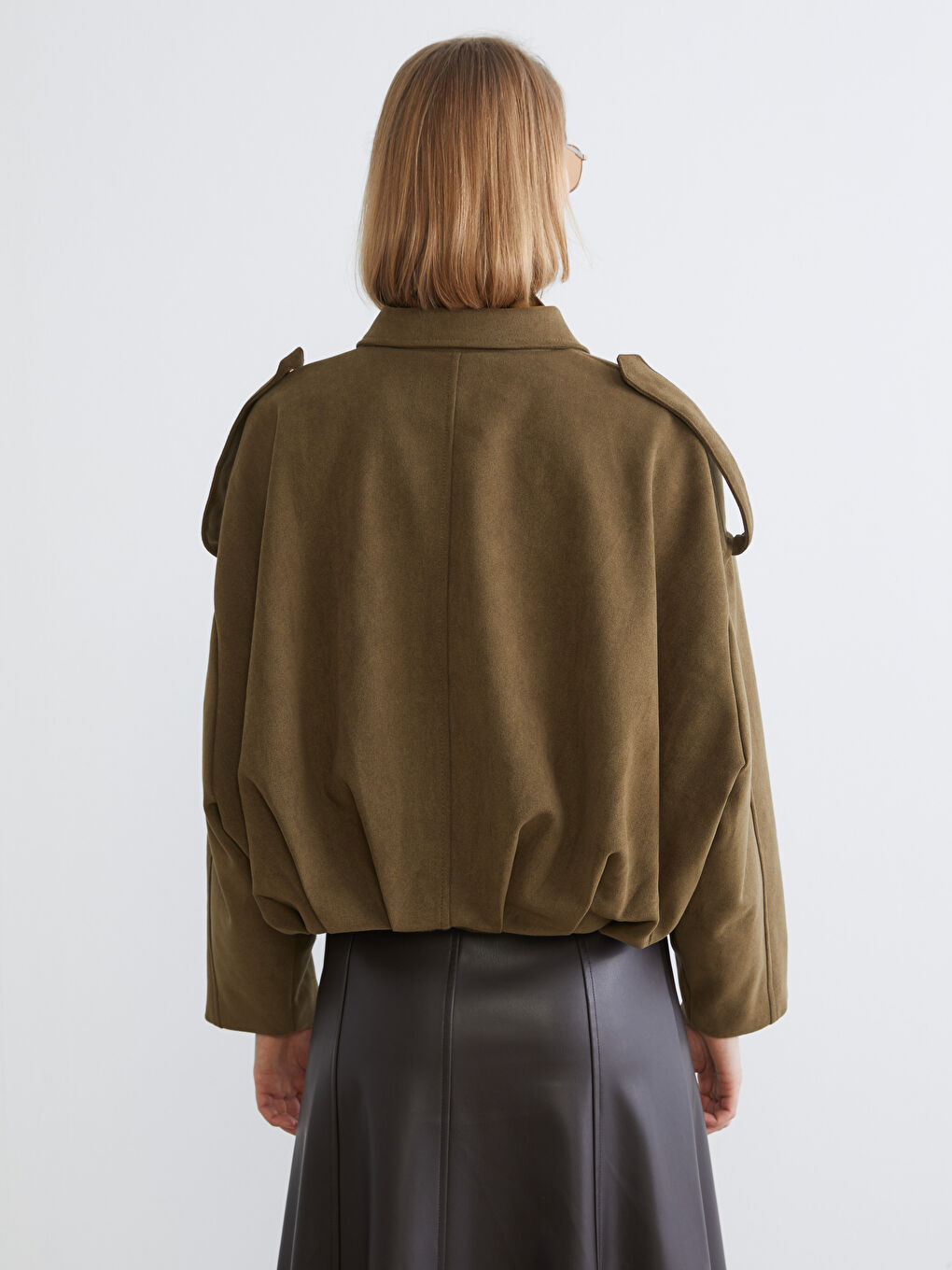 Пиджак из искусственной замши с отложным воротником оверсайз для Женское-3