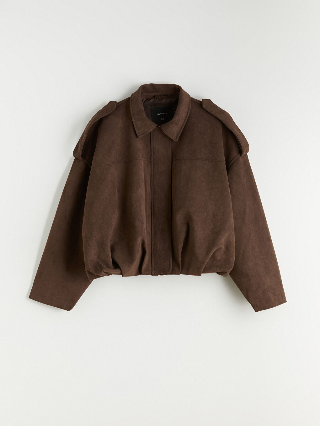 Kahverengi Gömlek Yaka Oversize Kadın Süet Görünümlü Ceket-5