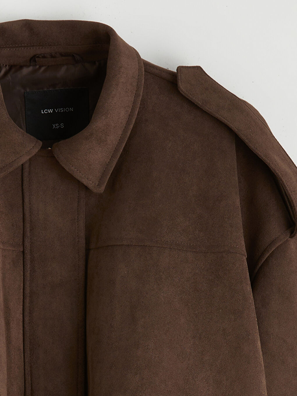 Kahverengi Gömlek Yaka Oversize Kadın Süet Görünümlü Ceket-7
