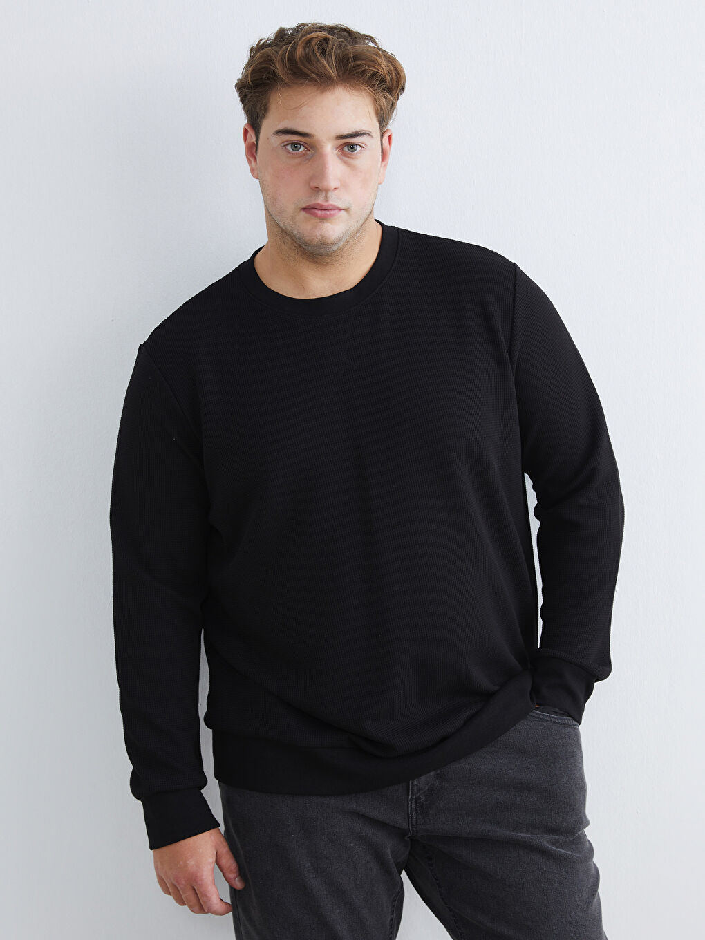 Siyah Bisiklet Yaka Erkek Sweatshirt