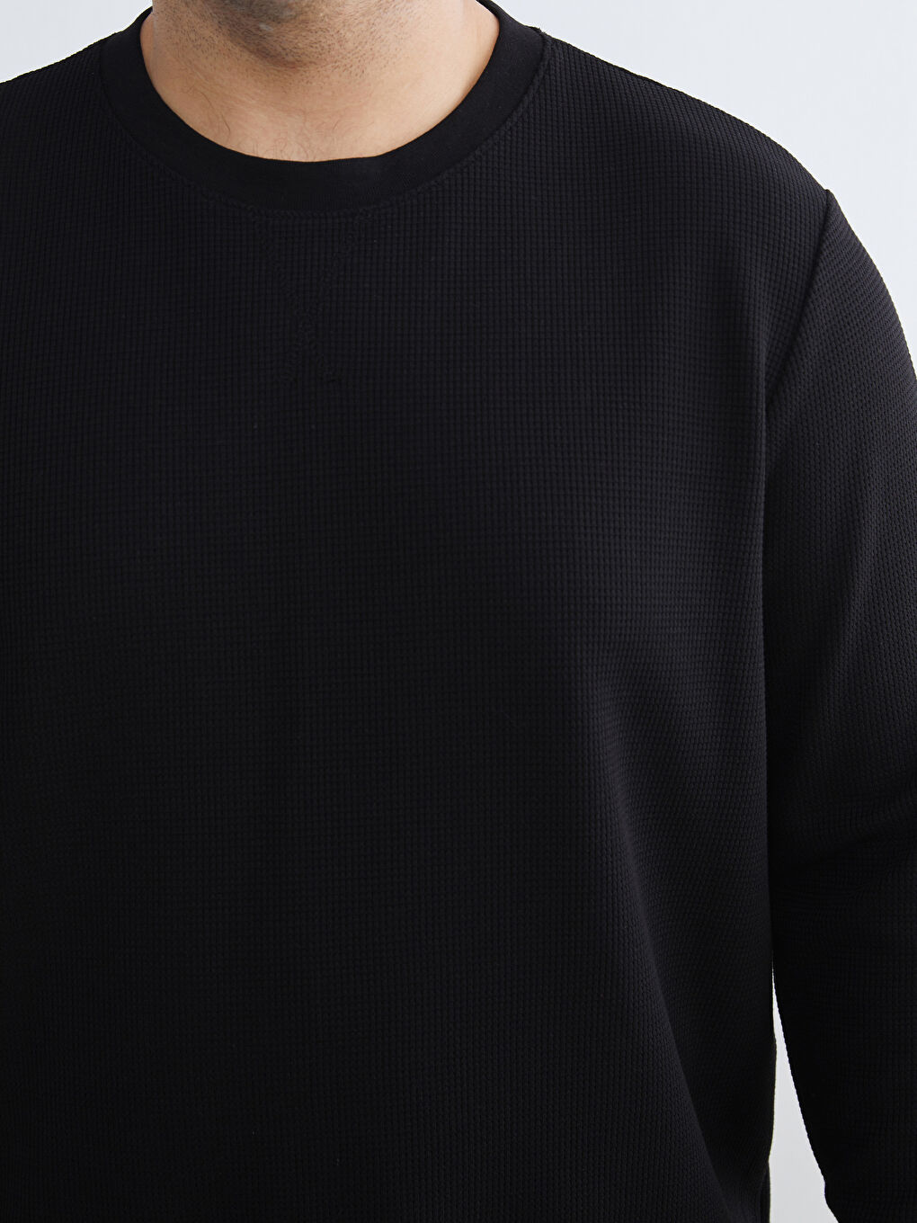 Siyah Bisiklet Yaka Erkek Sweatshirt-2