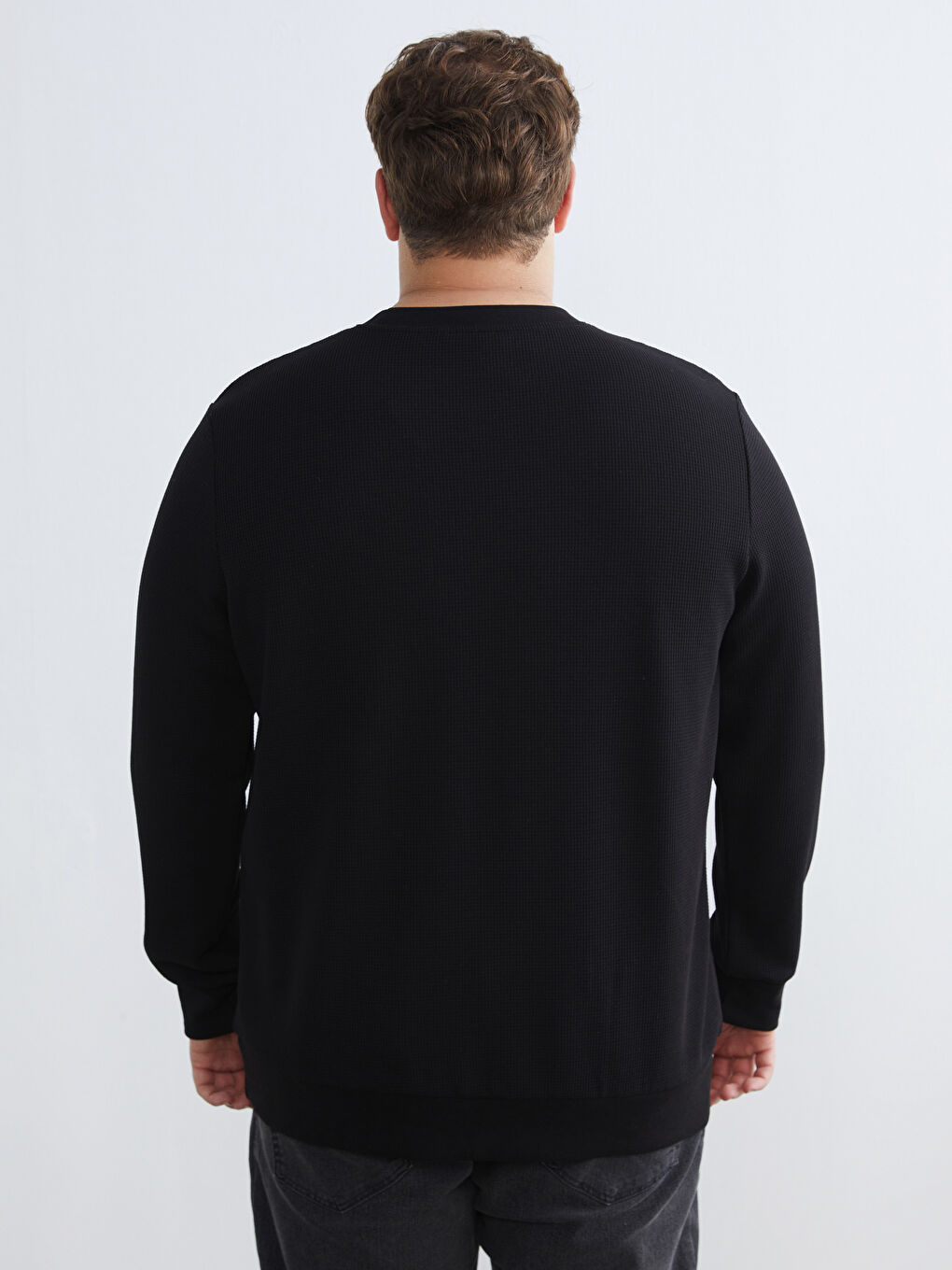 Siyah Bisiklet Yaka Erkek Sweatshirt-3