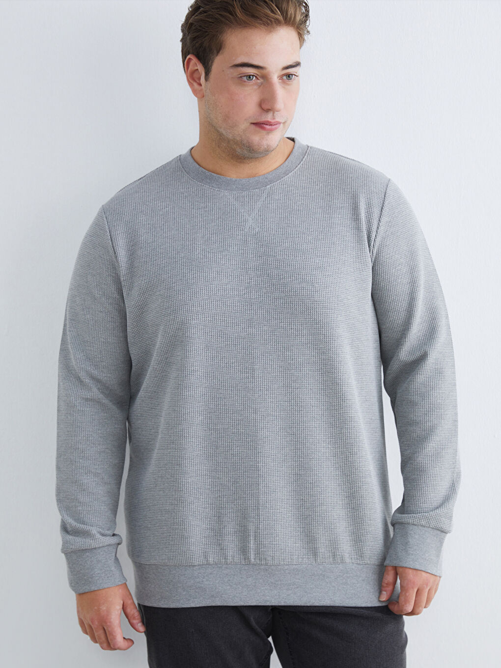 Gri Bisiklet Yaka Erkek Sweatshirt