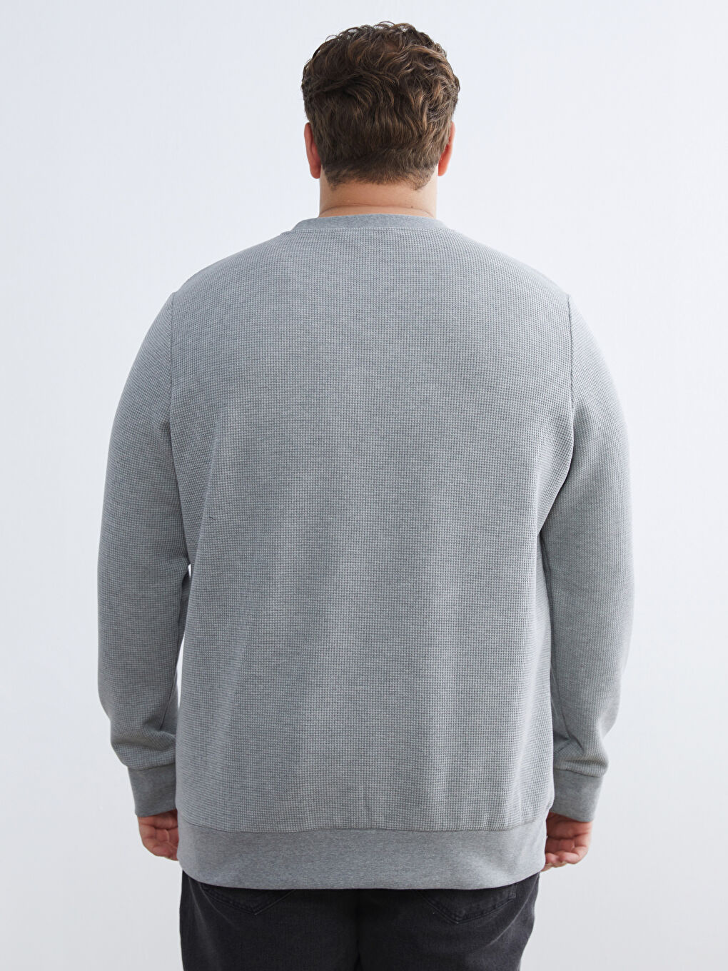 Gri Bisiklet Yaka Erkek Sweatshirt-3