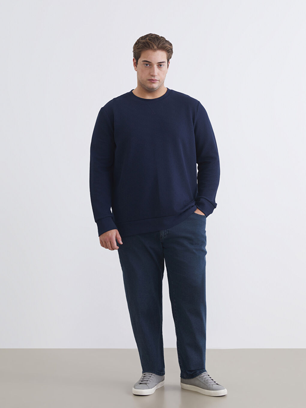 Lacivert Bisiklet Yaka Erkek Sweatshirt-1