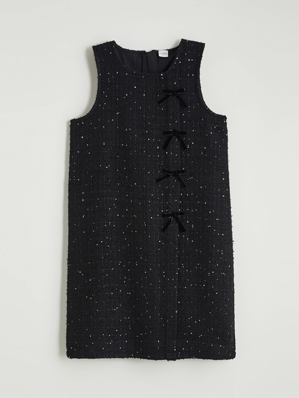 Siyah Bisiklet Yaka Fiyonk Detaylı Kız Çocuk Tüvit Elbise