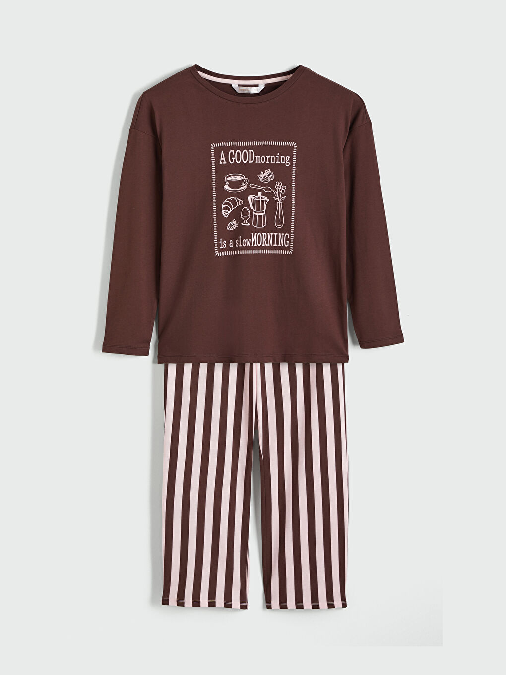 Комплект пижами с кръгло деколте и принт за жени-4