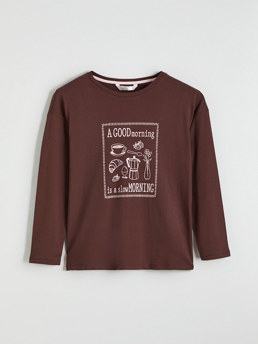 Комплект пижами с кръгло деколте и принт за жени-5