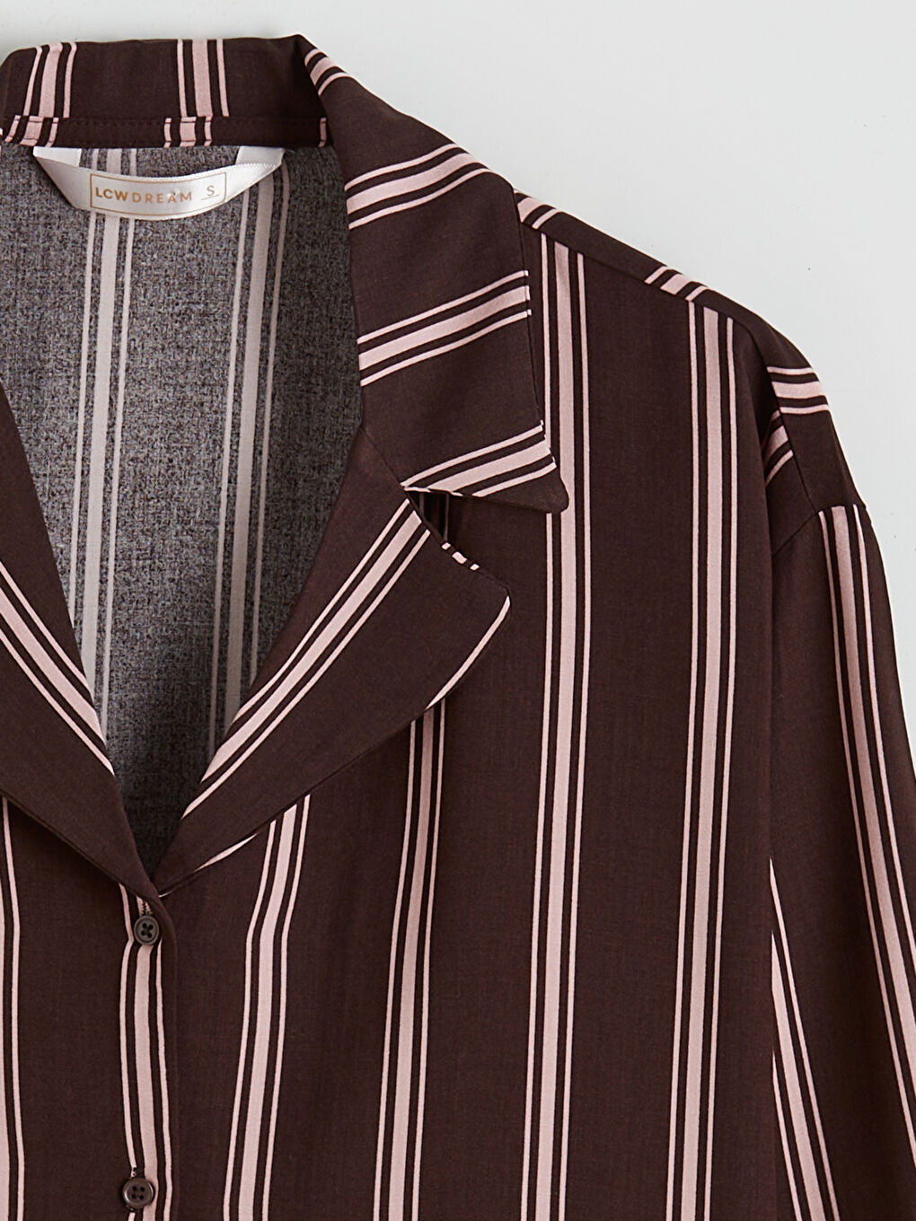 Kahverengi Gömlek Yaka Çizgili Kadın Pijama Üst-1