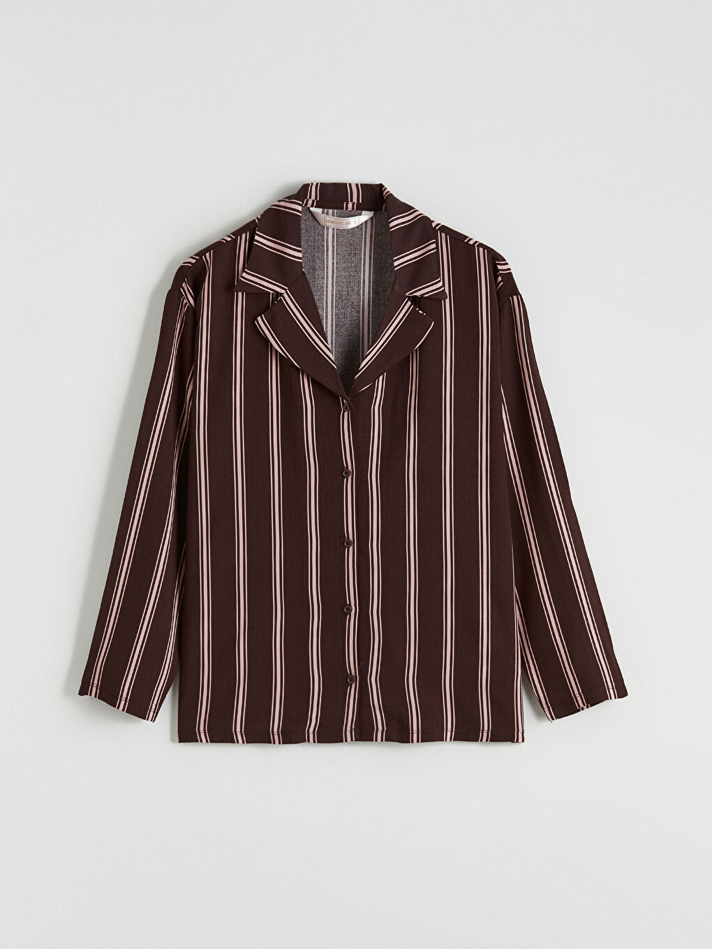 Kahverengi Gömlek Yaka Çizgili Kadın Pijama Takımı-5