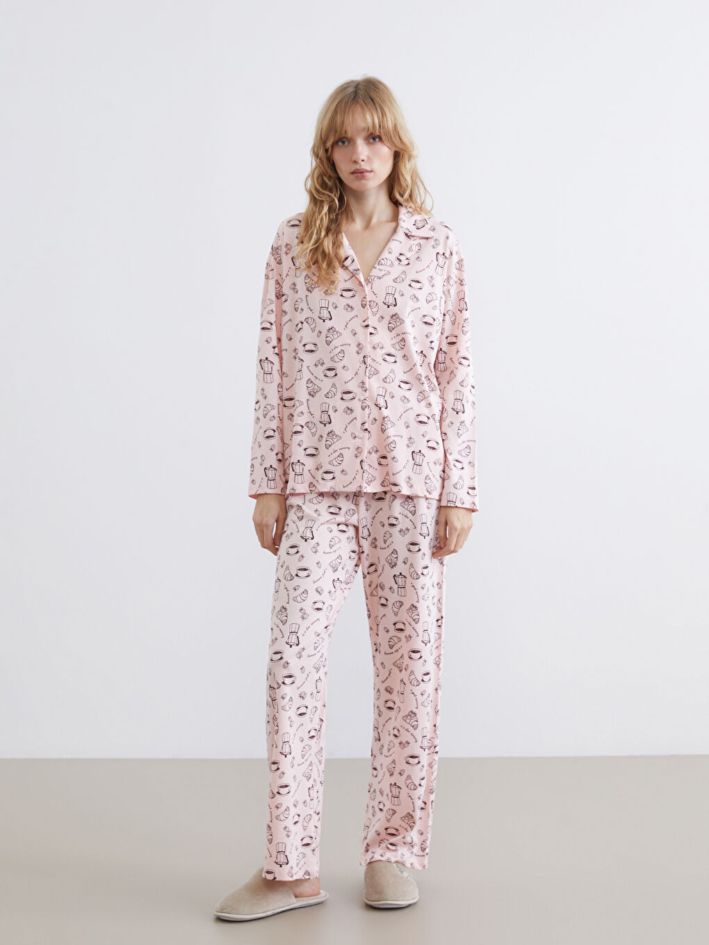 Pembe Beli Lastikli Baskılı Kadın Pijama Altı