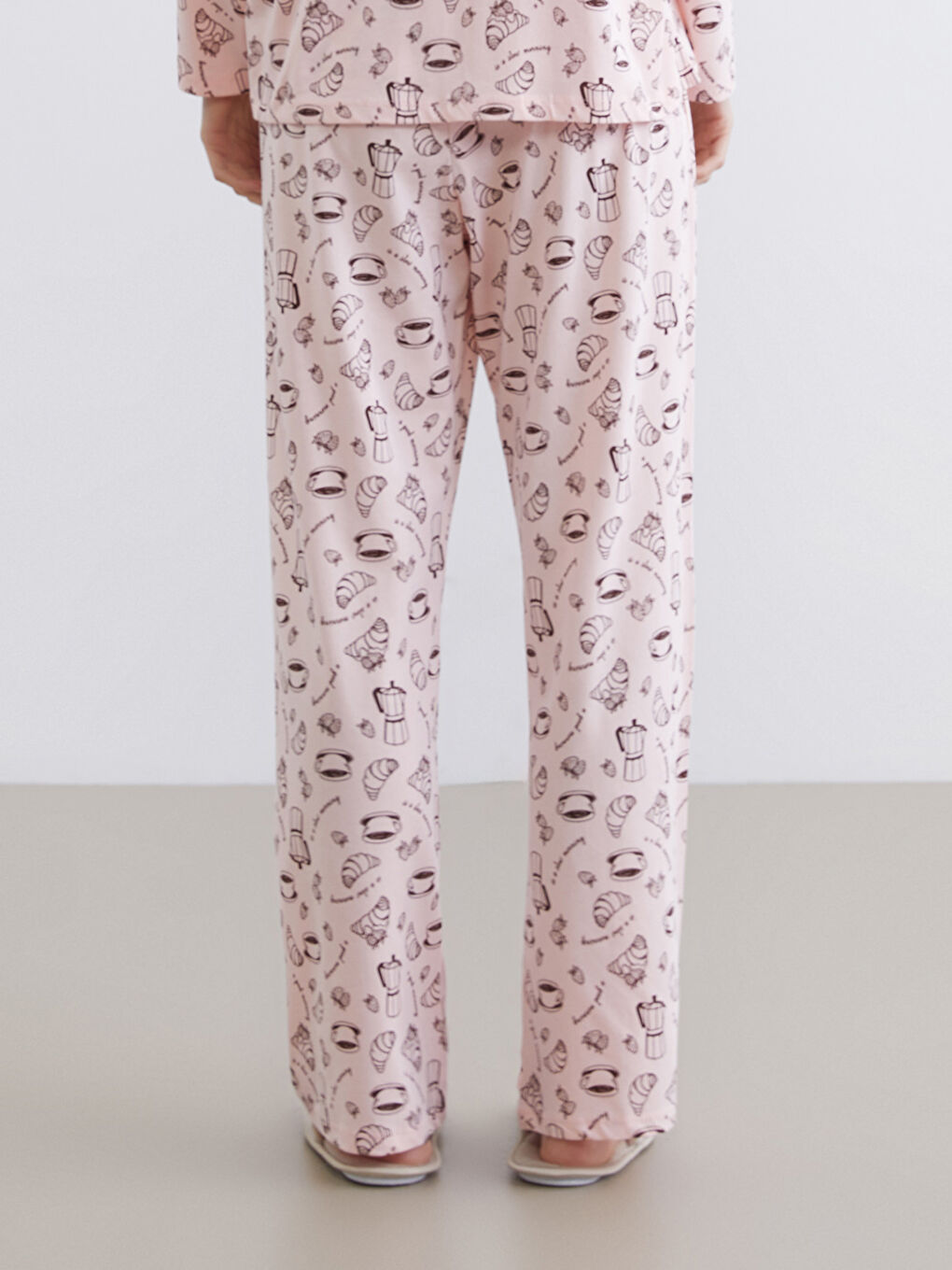 Pembe Beli Lastikli Baskılı Kadın Pijama Altı-1