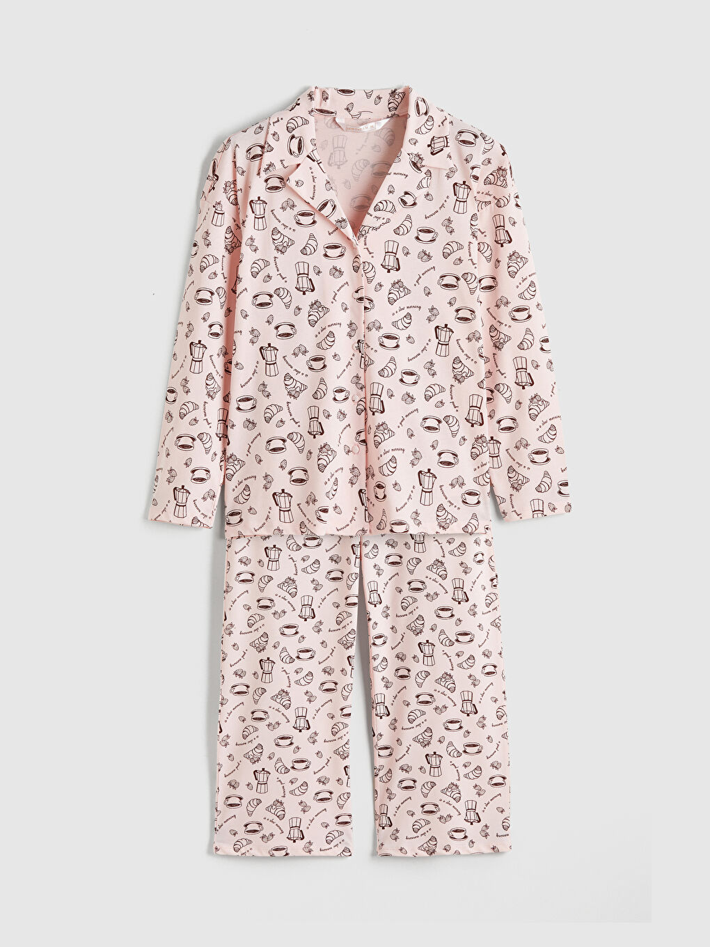 Комплект Дамска Пижама С Яка Тип Риза И Шарки-4