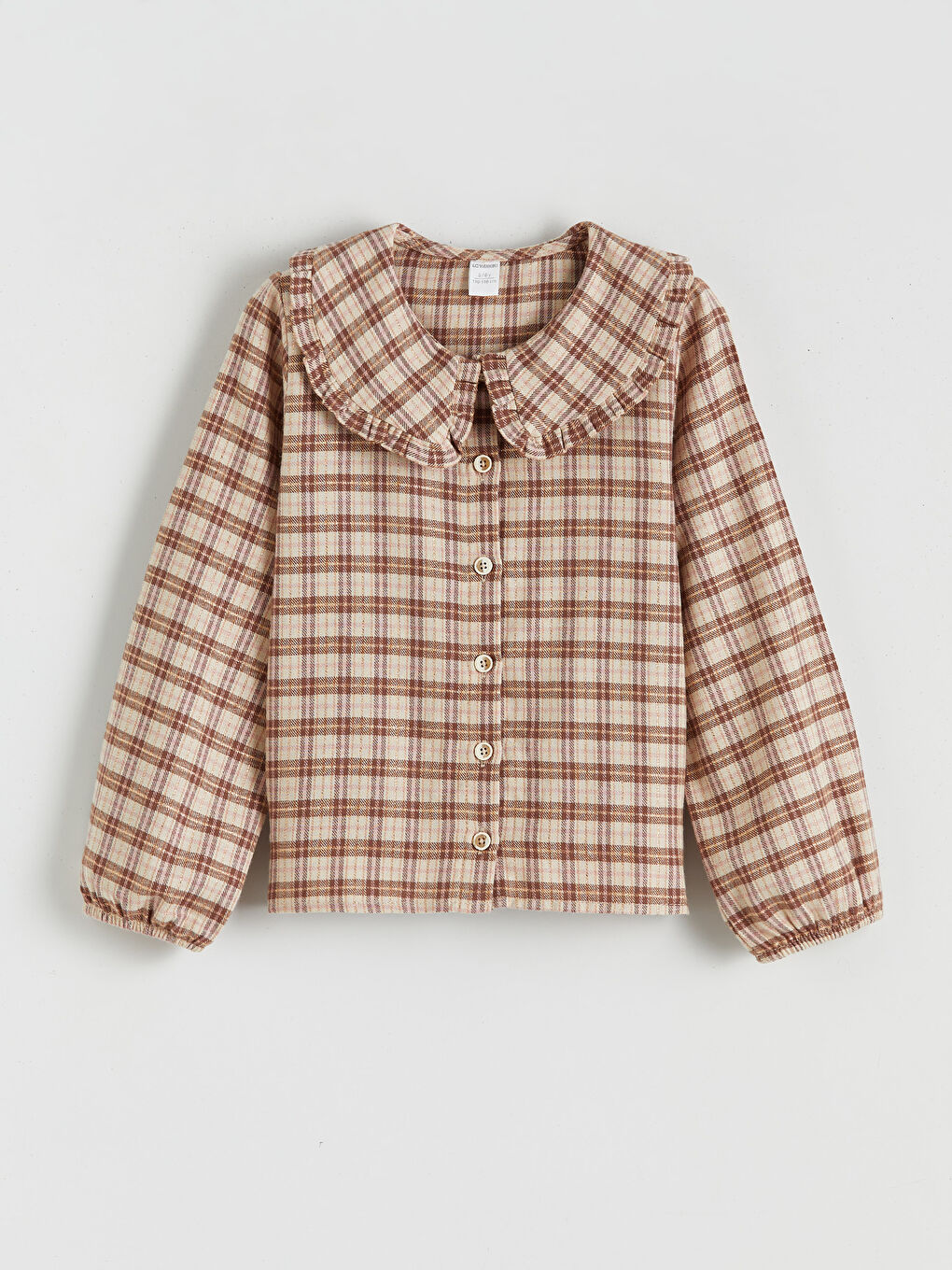 Bej Bebe Yaka Ekose Kız Çocuk Gömlek