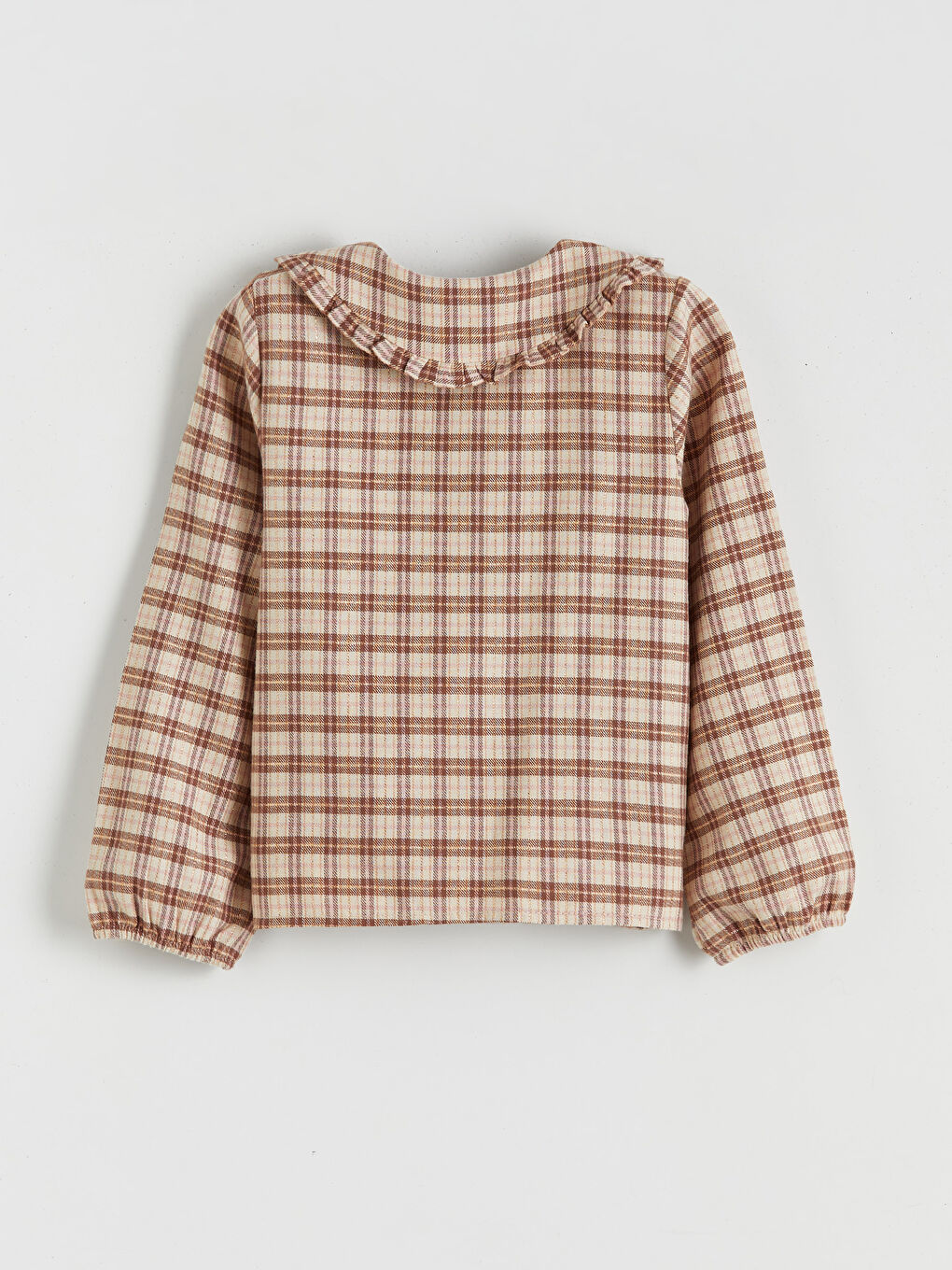 Bej Bebe Yaka Ekose Kız Çocuk Gömlek-1