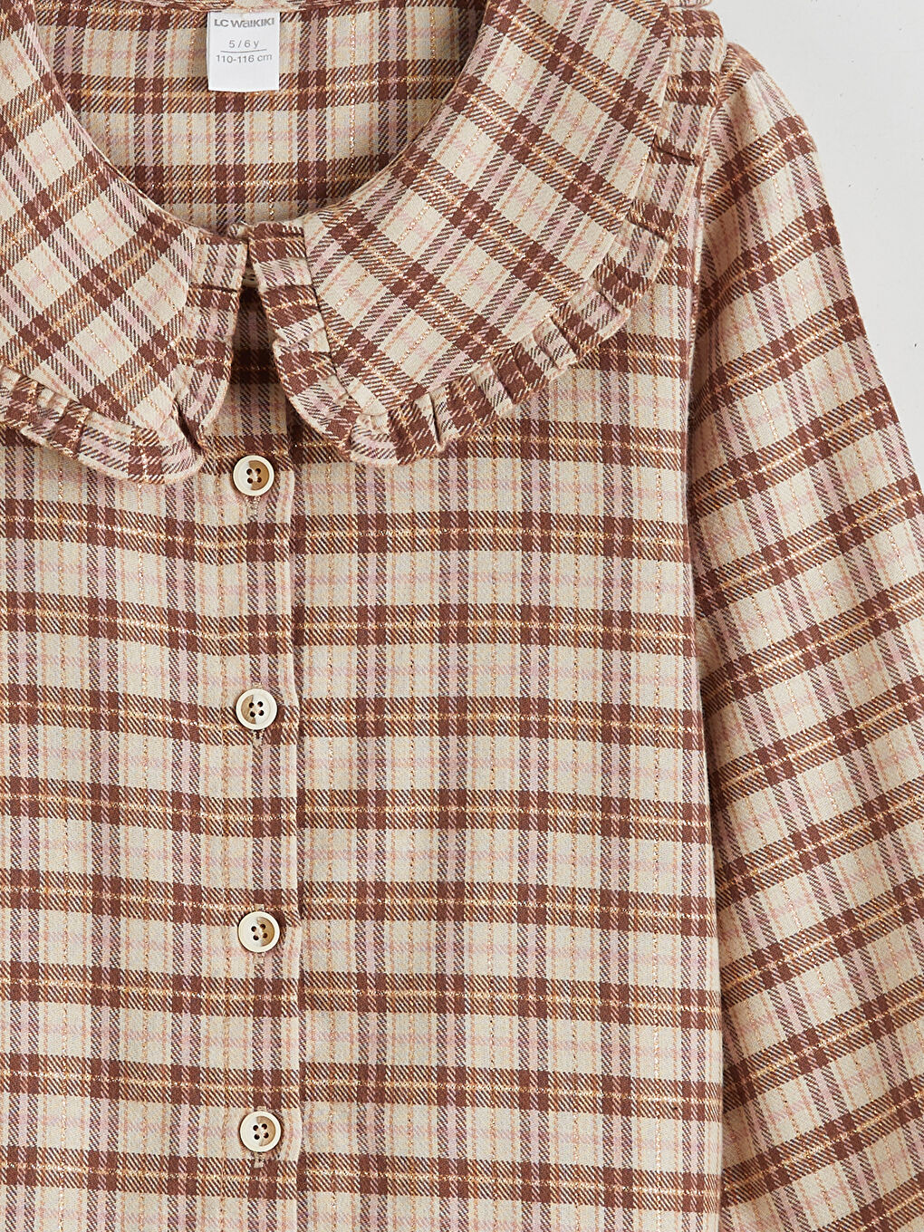 Bej Bebe Yaka Ekose Kız Çocuk Gömlek-2