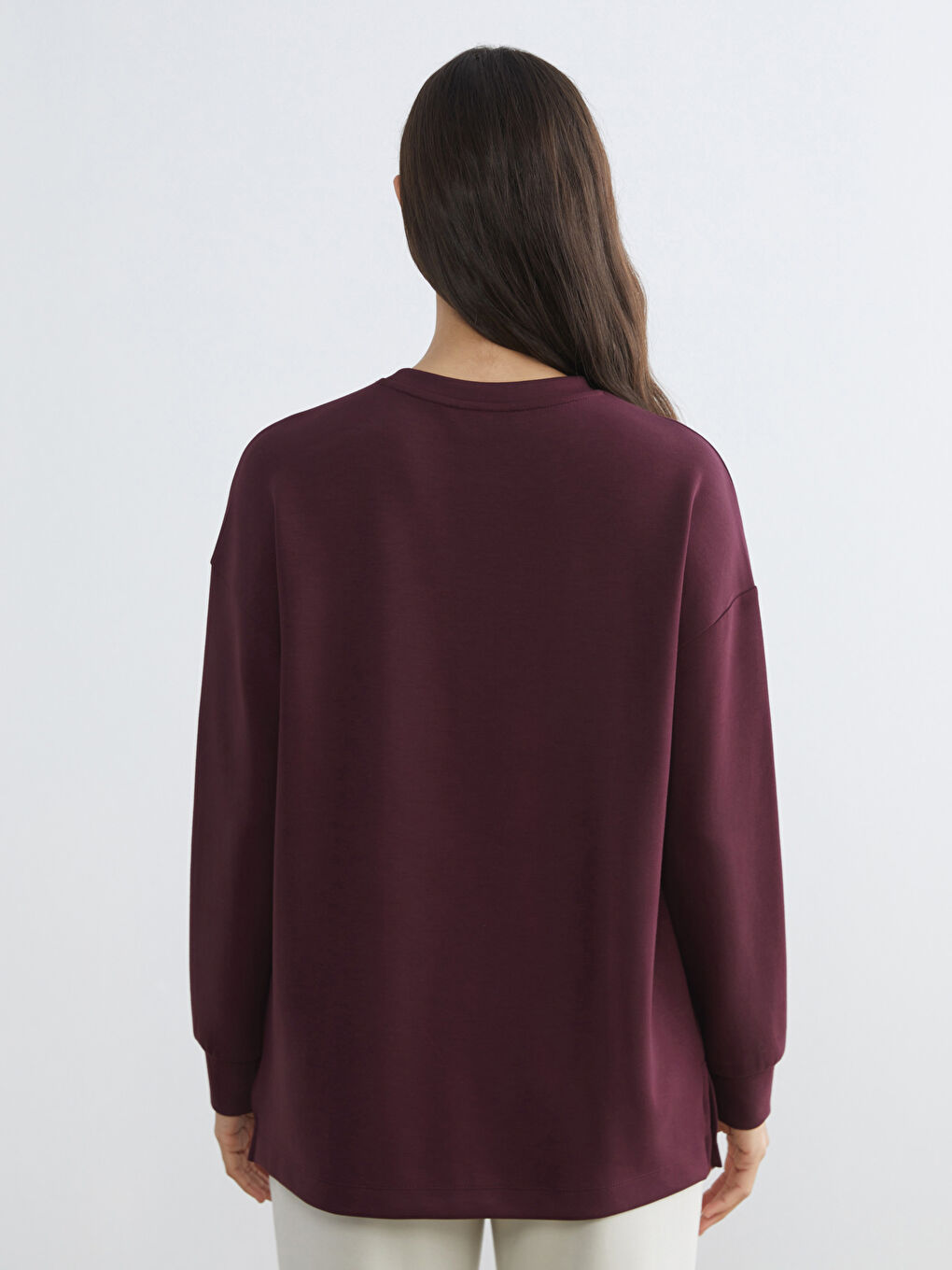 Mürdüm Bisiklet Yaka Oversize Kadın Sweatshirt Tunik-3