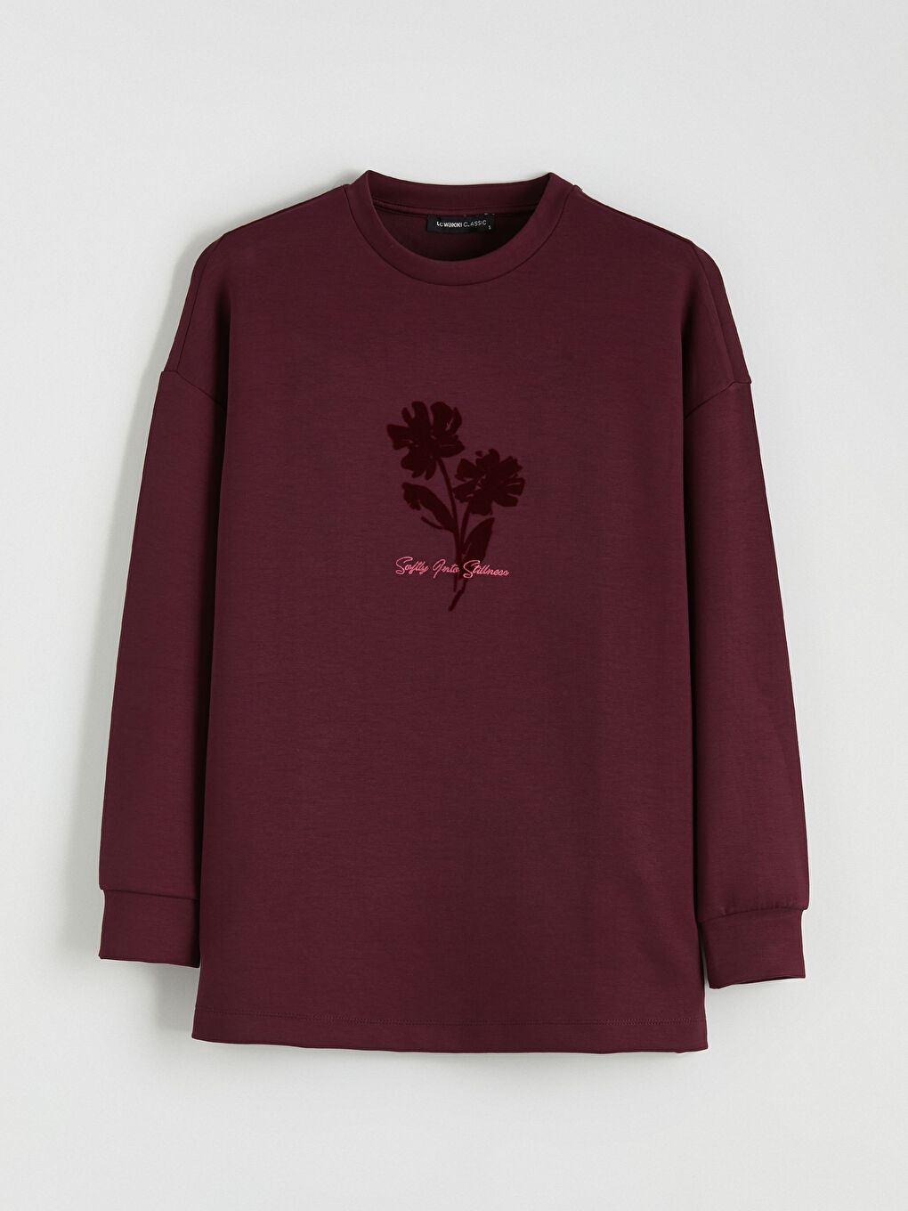 Mürdüm Bisiklet Yaka Oversize Kadın Sweatshirt Tunik-4