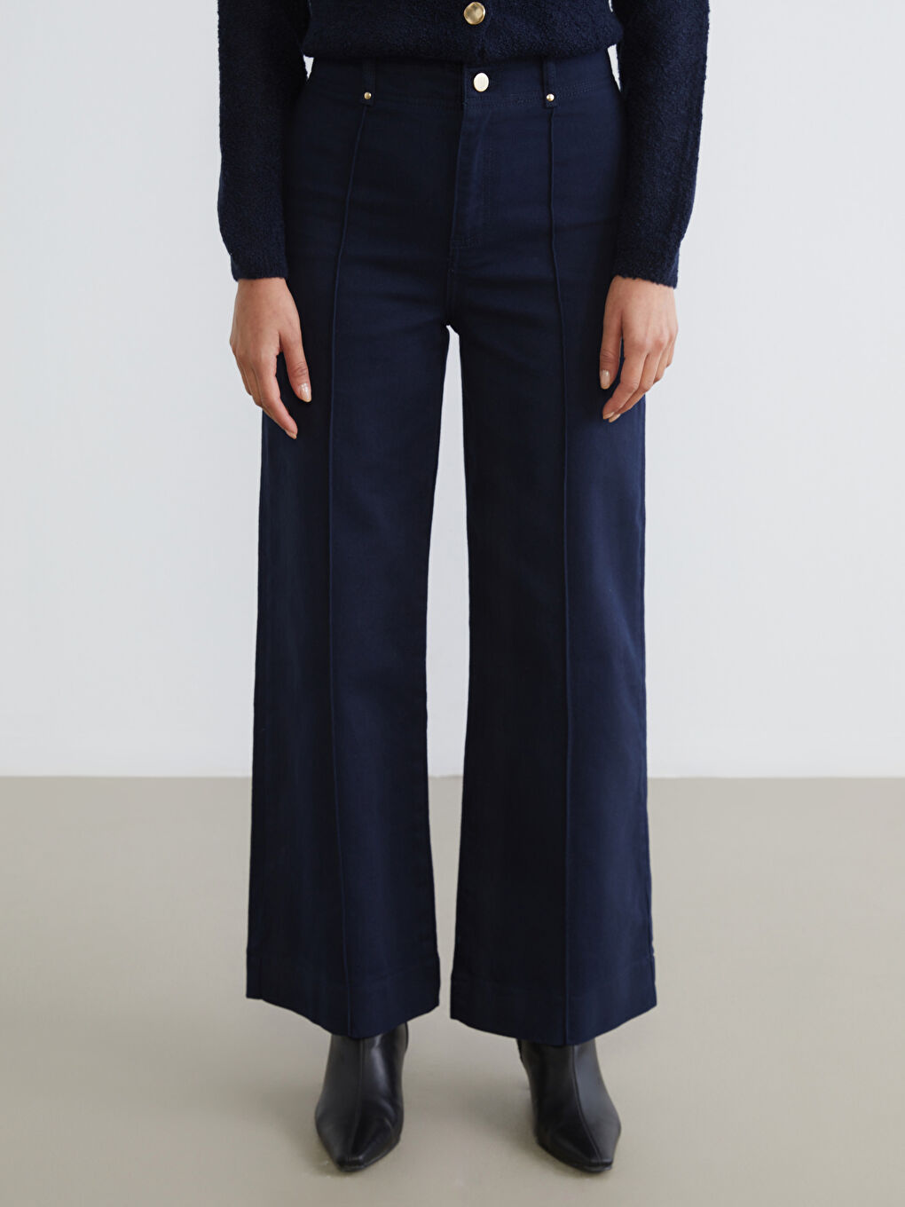 Lacivert Wideleg Kadın Jean Pantolon-1