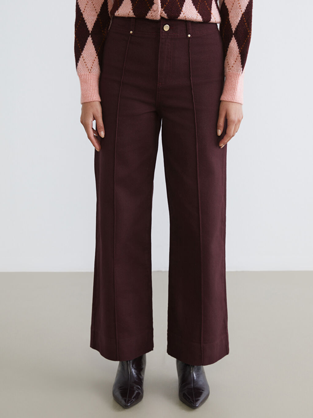 Bordo Wideleg Kadın Jean Pantolon-1