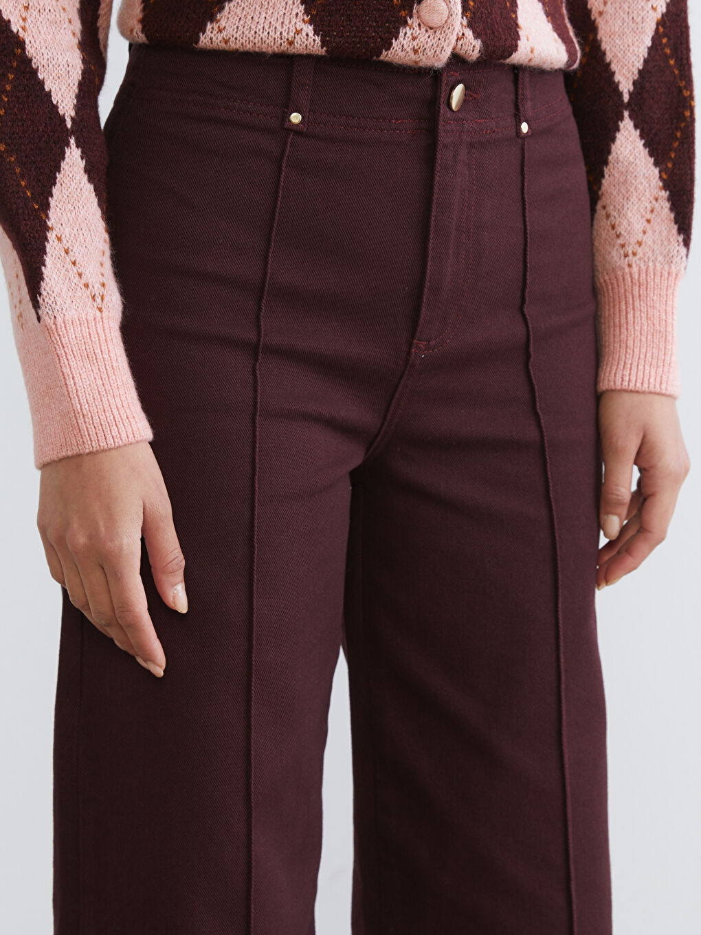 Bordo Wideleg Kadın Jean Pantolon-2