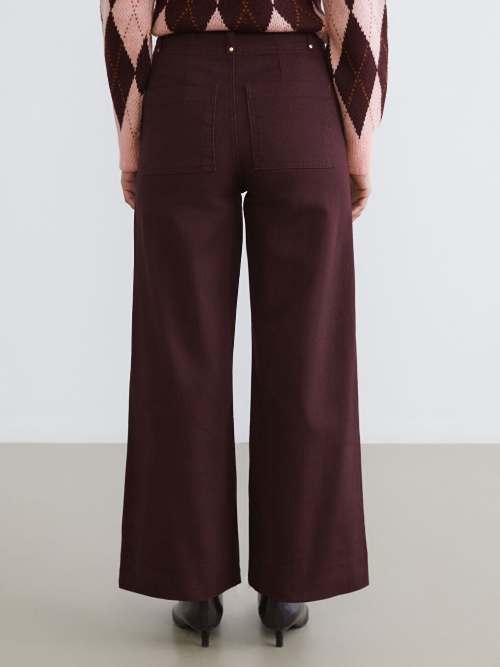 Bordo Wideleg Kadın Jean Pantolon-3