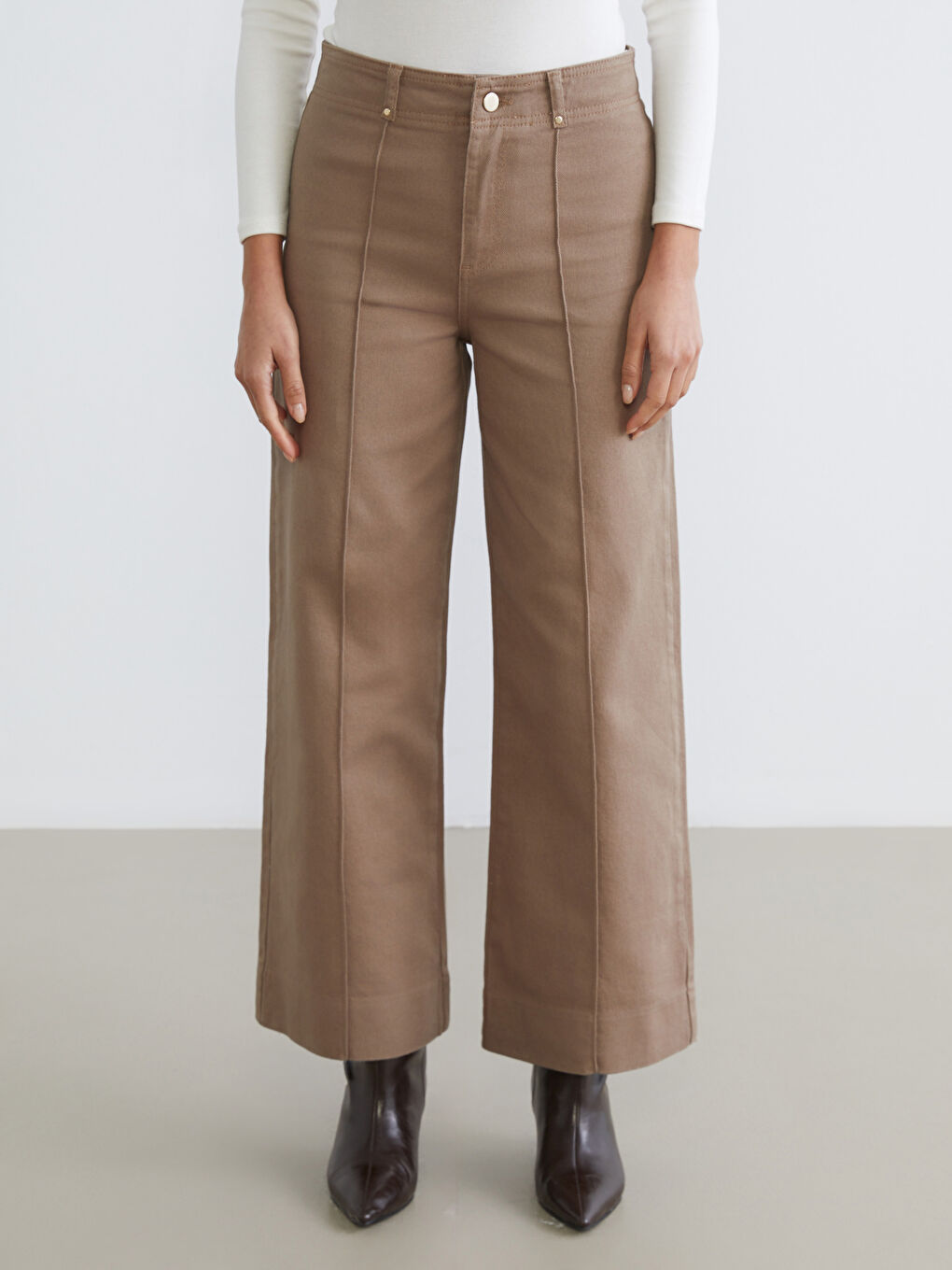 Bej Wideleg Kadın Jean Pantolon-1