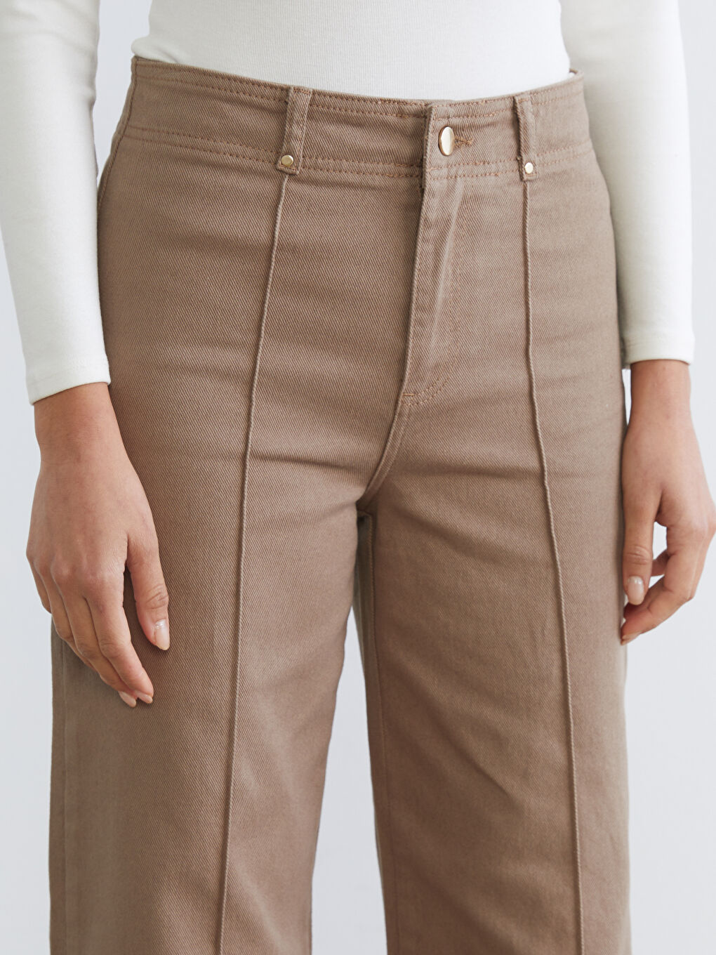 Bej Wideleg Kadın Jean Pantolon-2