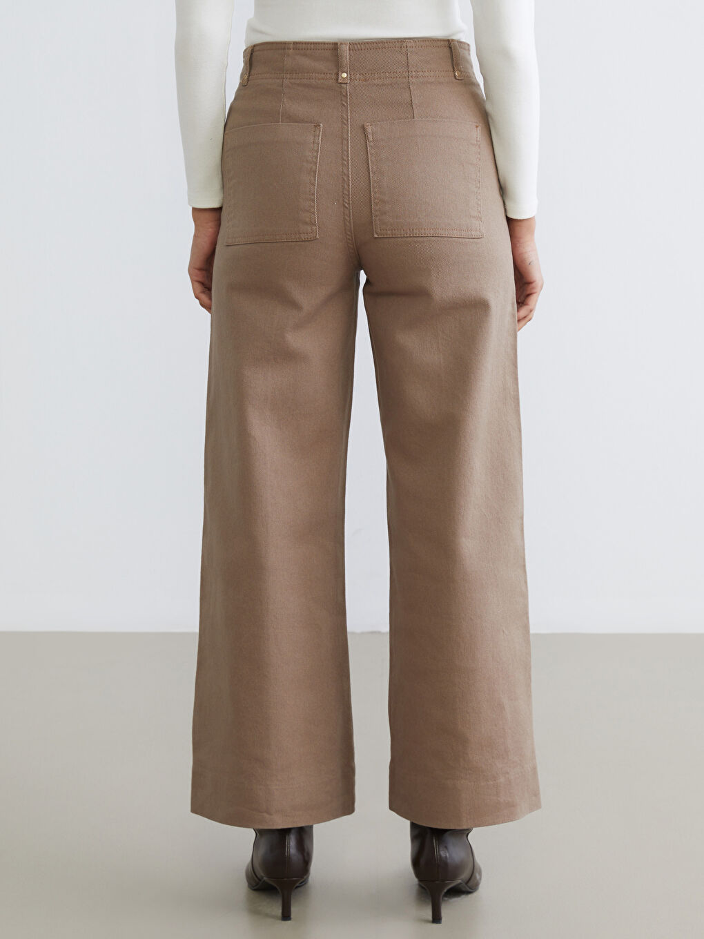 Bej Wideleg Kadın Jean Pantolon-3