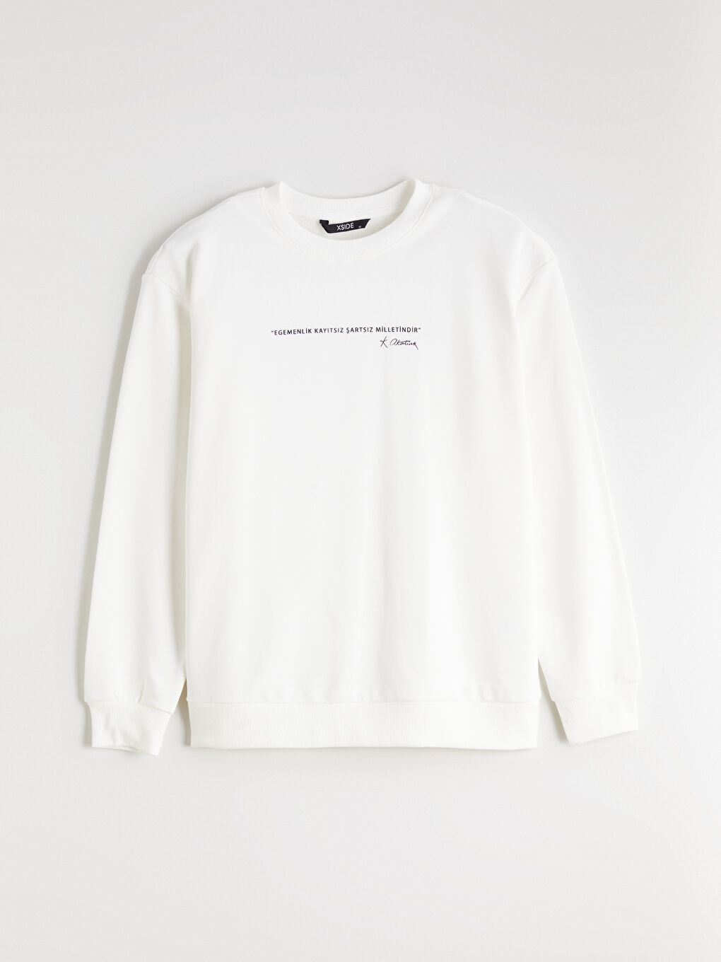 Ekru Bisiklet Yaka Baskılı Erkek Sweatshirt-4