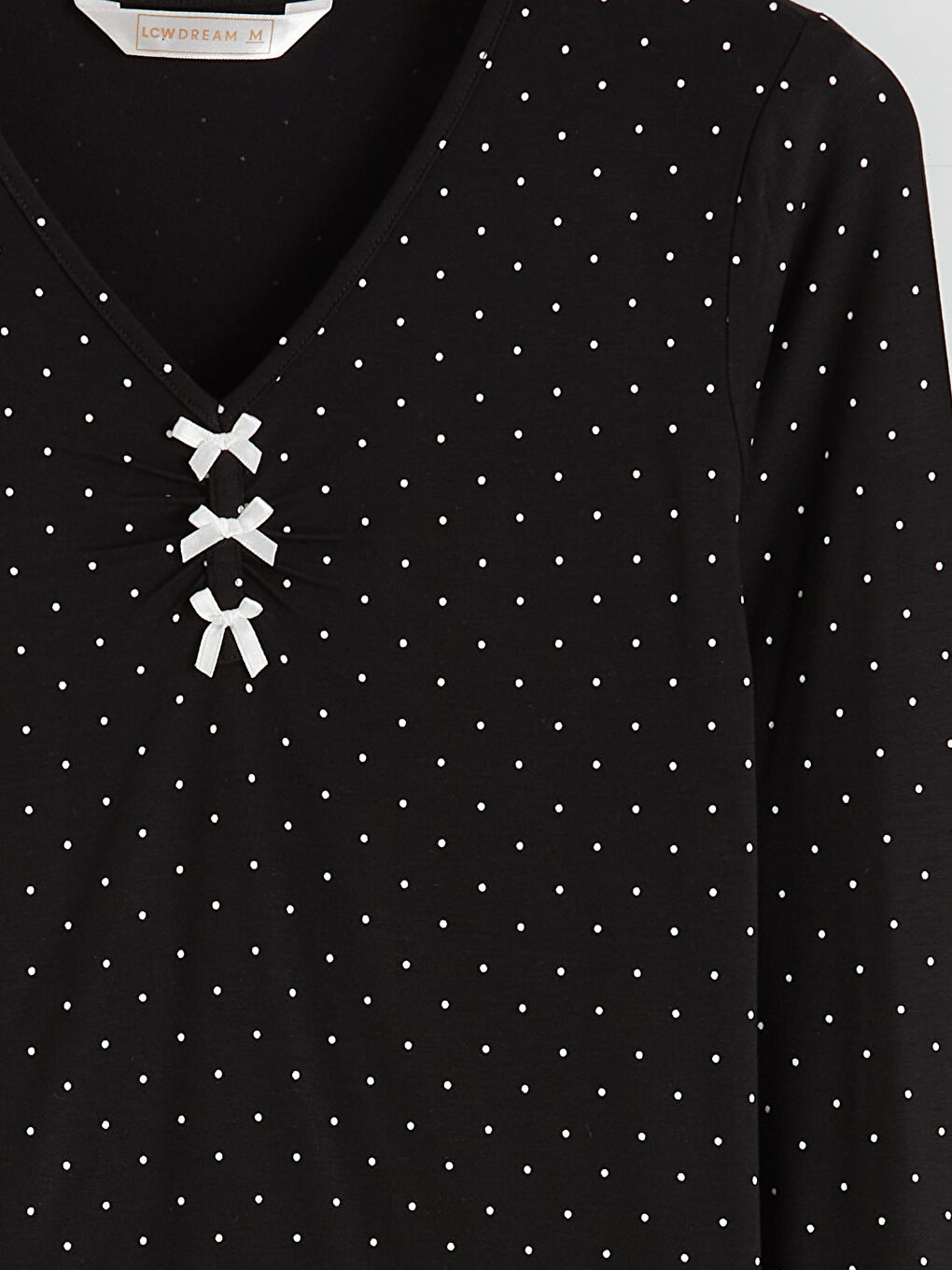 Siyah V Yaka Puantiyeli Kadın Pijama Takımı-7