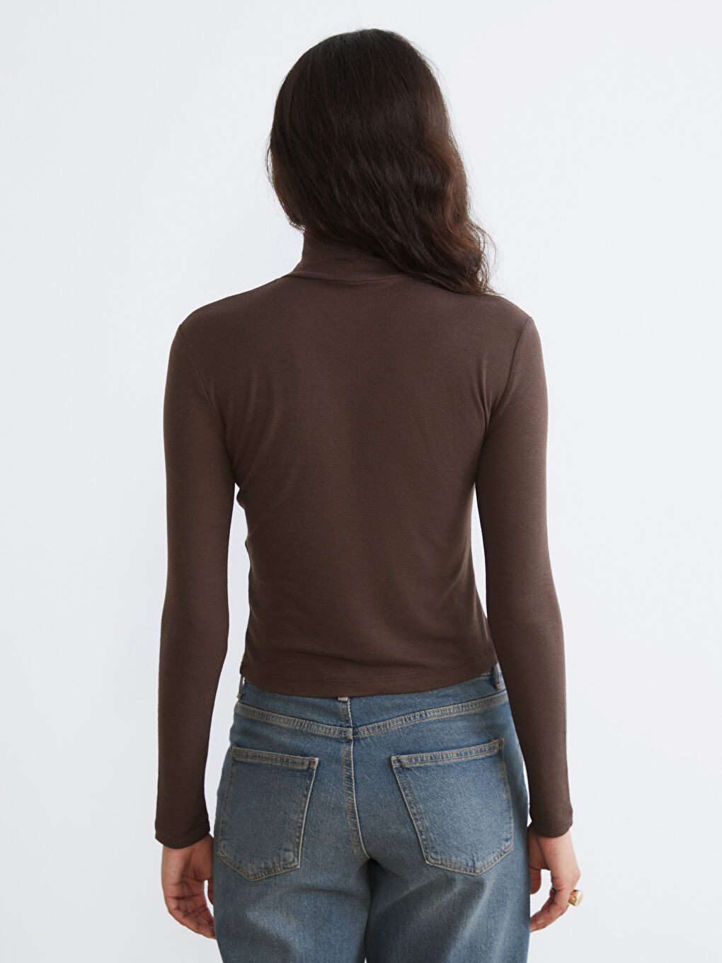 Kahverengi Dik Yaka Kadın Body-3