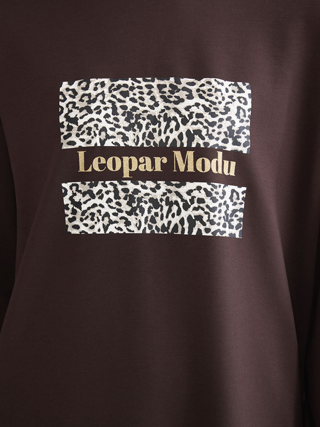 Kahverengi Baskılı Oversize Kadın Sweatshirt Tunik-2