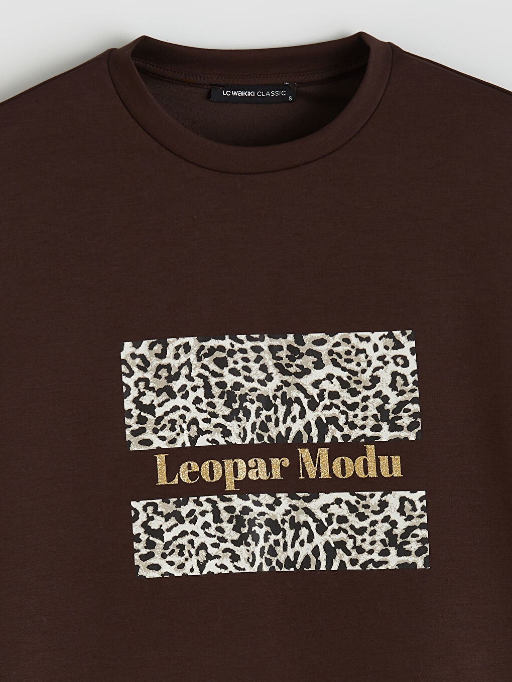 Kahverengi Baskılı Oversize Kadın Sweatshirt Tunik-5