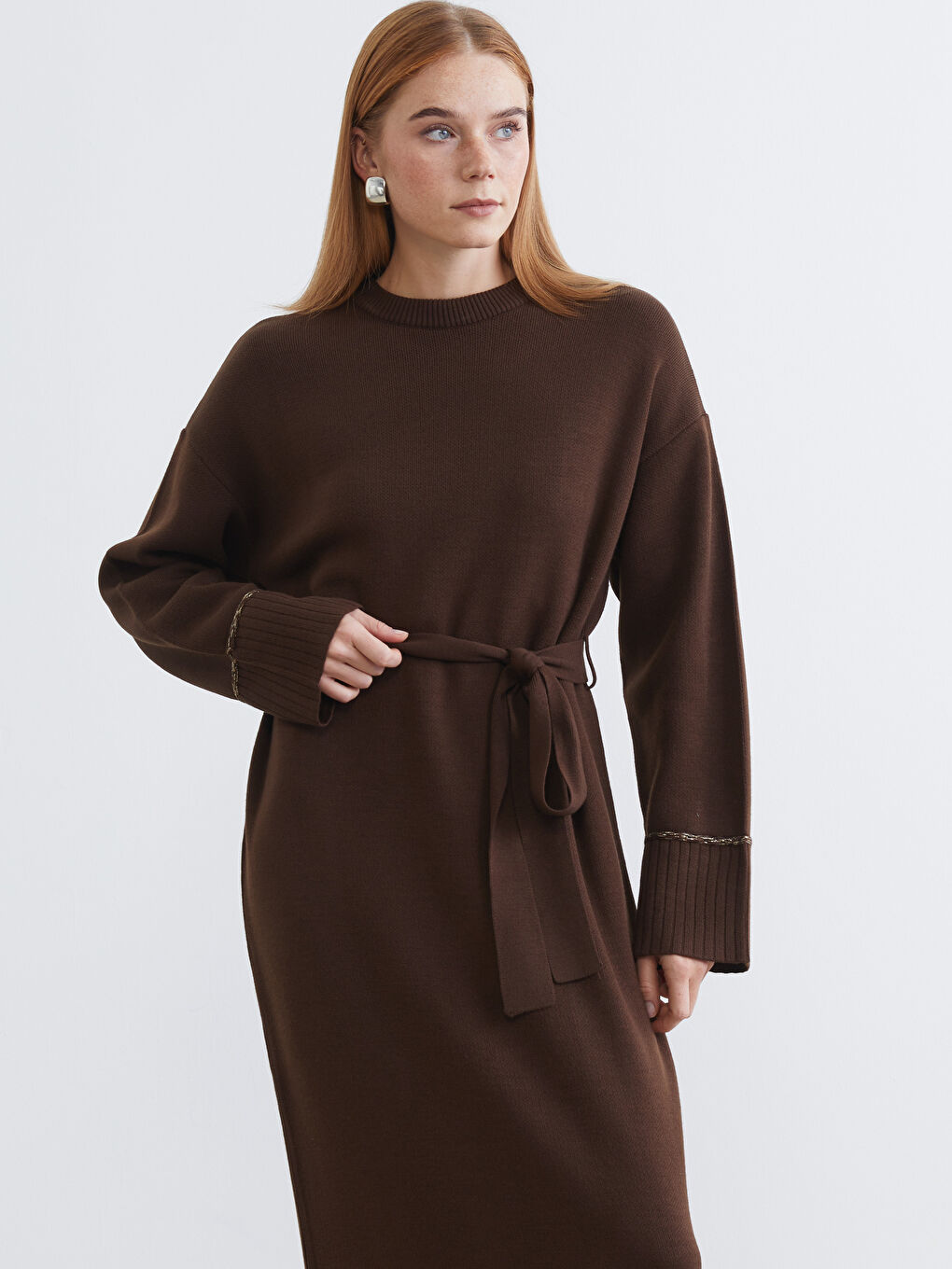Crew Neck Belted Knitwear Dress-1