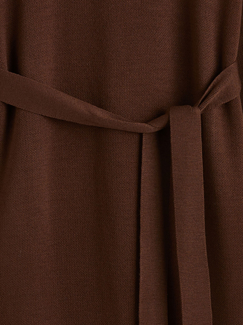 Kahverengi Bisiklet Yaka Kuşaklı Triko Elbise-1