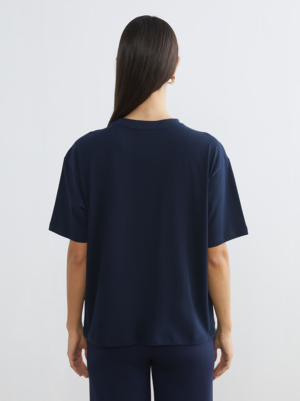 Tricou de Damă Supradimensionat cu Imprimeu și Guler Rotund-3