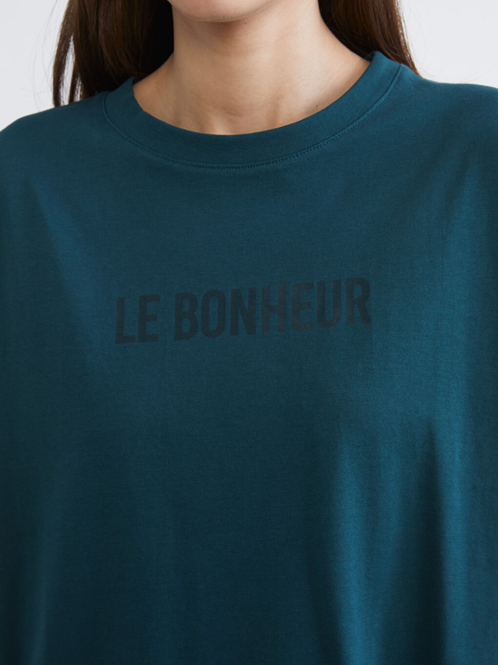 Tricou de Damă Supradimensionat cu Imprimeu și Guler Rotund-2