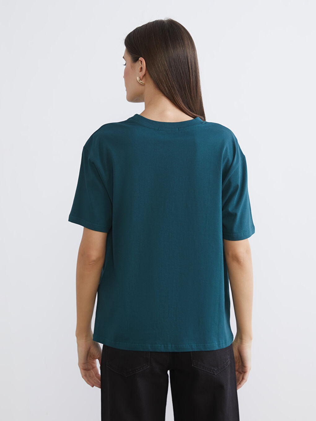 Tricou de Damă Supradimensionat cu Imprimeu și Guler Rotund-3