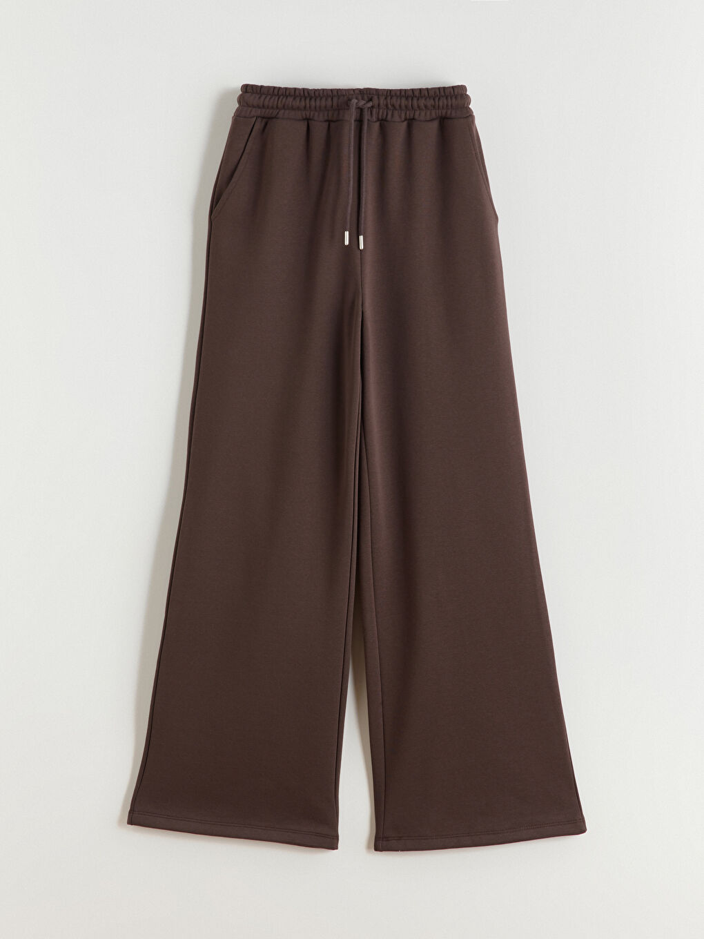 Kahverengi Beli Lastikli Geniş Paça Kadın Eşofman Altı-4