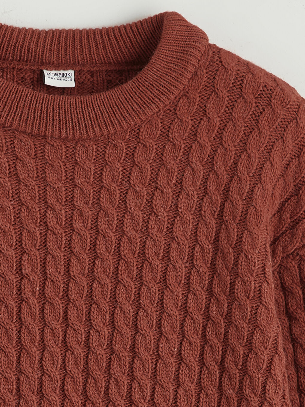 Crew Neck Cable Knit Patterned Girls' Knitwear Sweater-1