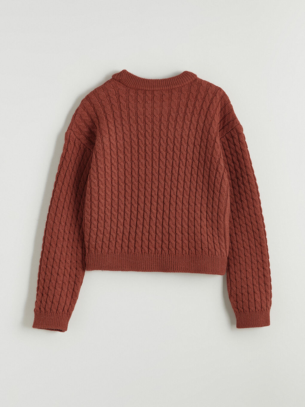 Crew Neck Cable Knit Patterned Girls' Knitwear Sweater-2