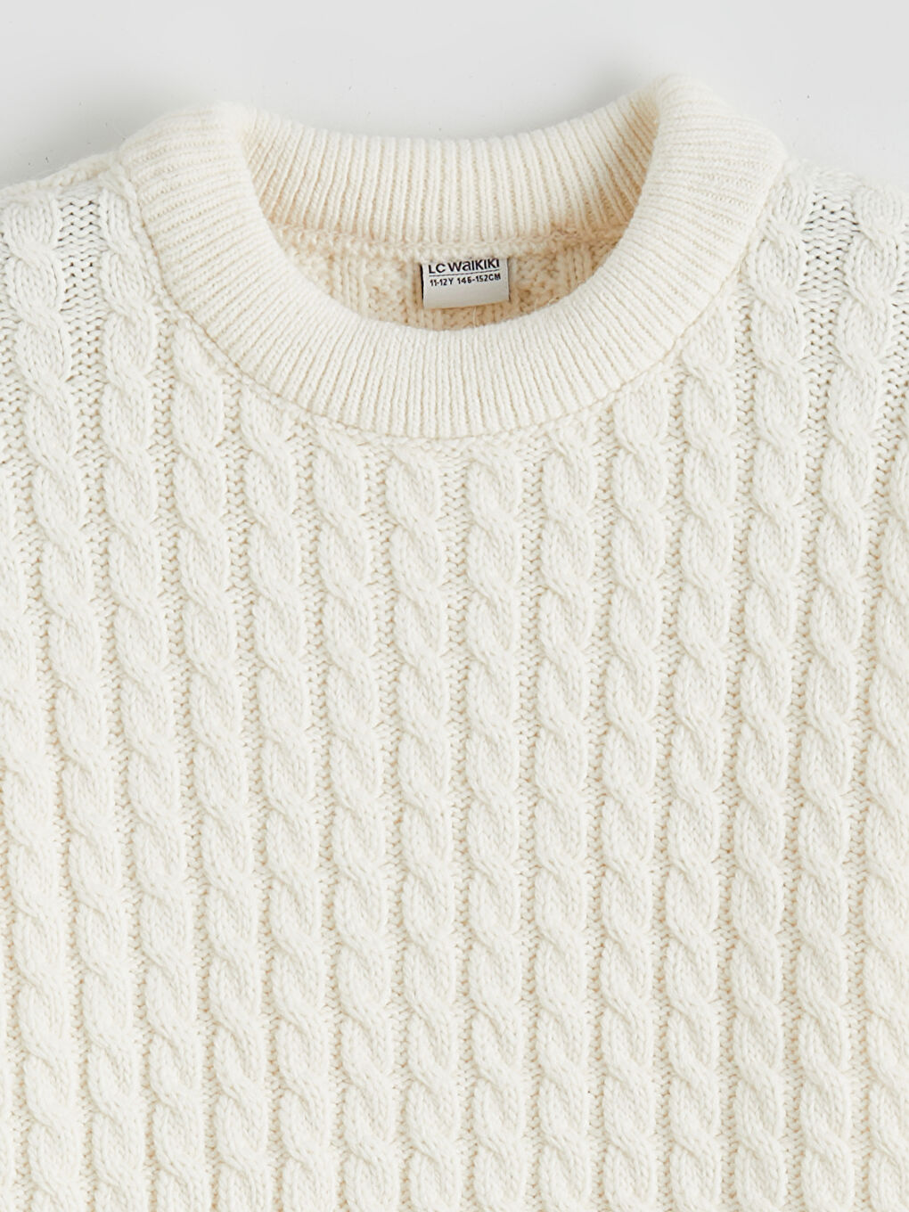Crew Neck Cable Knit Patterned Girls' Knitwear Sweater-3