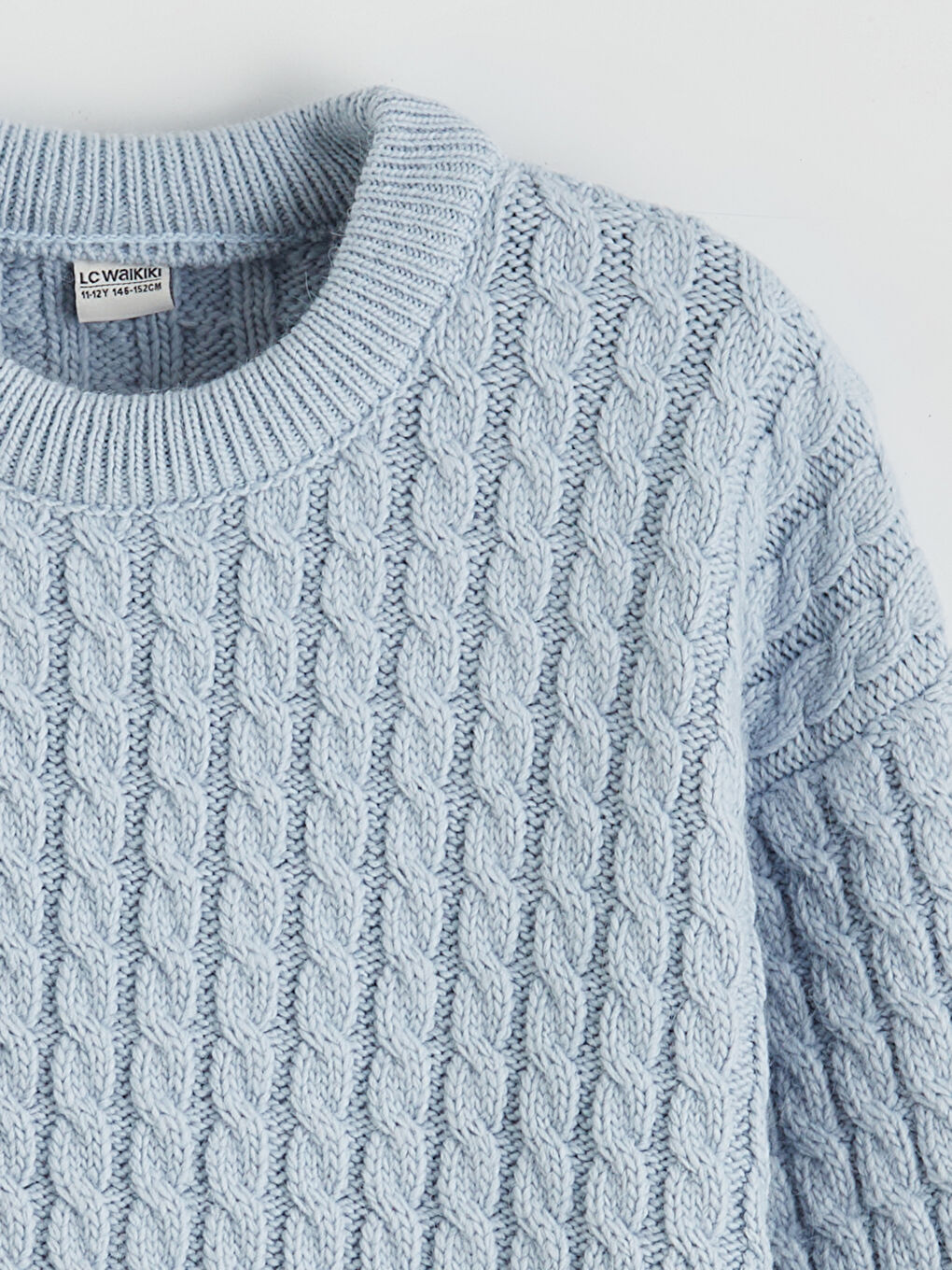 Crew Neck Cable Knit Patterned Girls' Knitwear Sweater-1