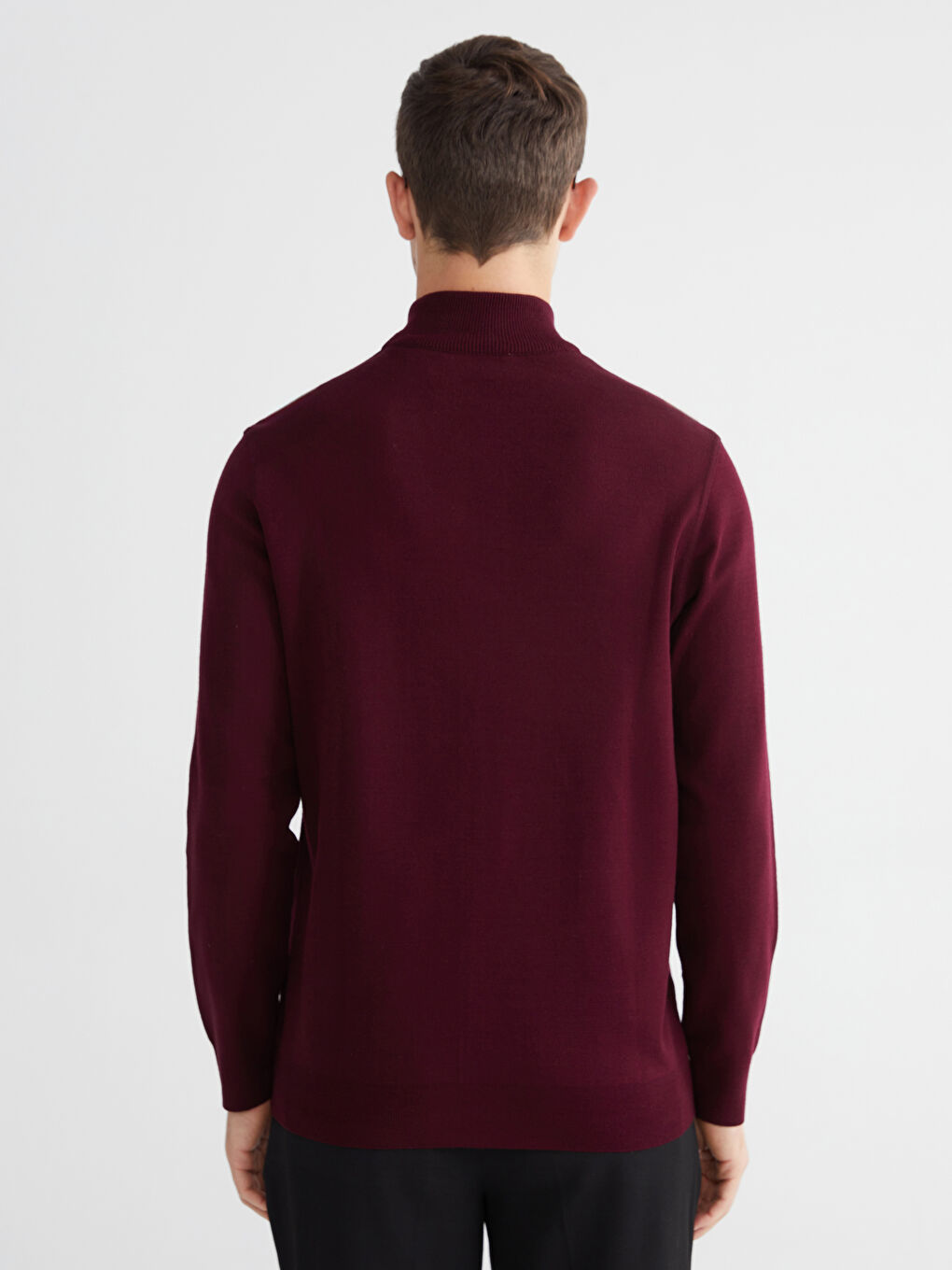 Bordo Fermuarlı Dik Yaka Erkek Triko Kazak-3
